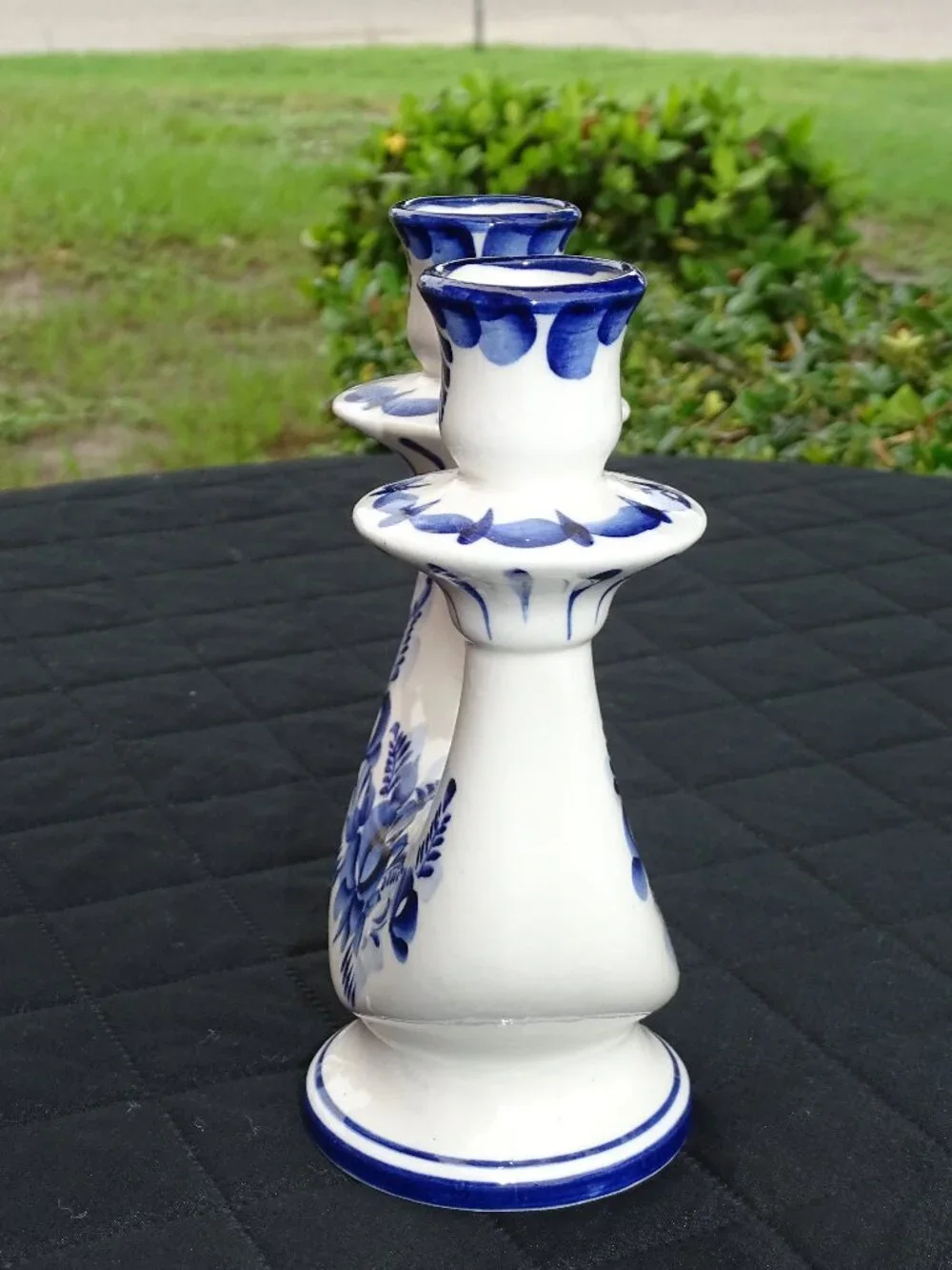 Blue and White Floral Double Taper Candleholder Russian